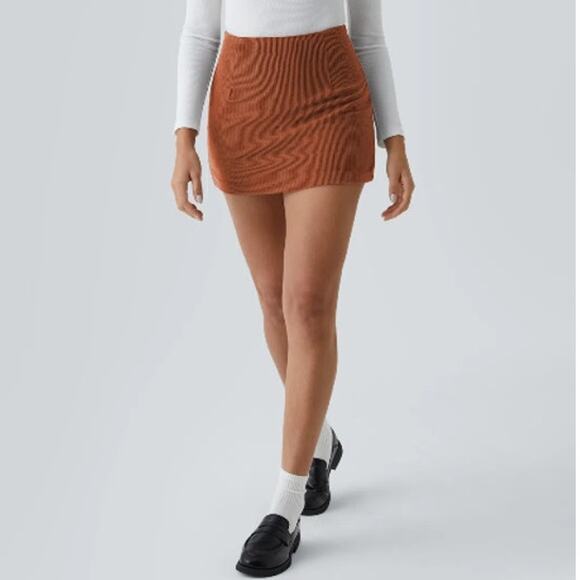 Halara Large Skirt High Waisted Back Zipper 2-in-1 Corduroy Casual Bombay Brown - Picture 1 of 12